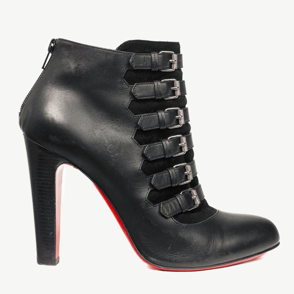 Christian Louboutin Attrroupee Black Leather & Suede Buckled Booties